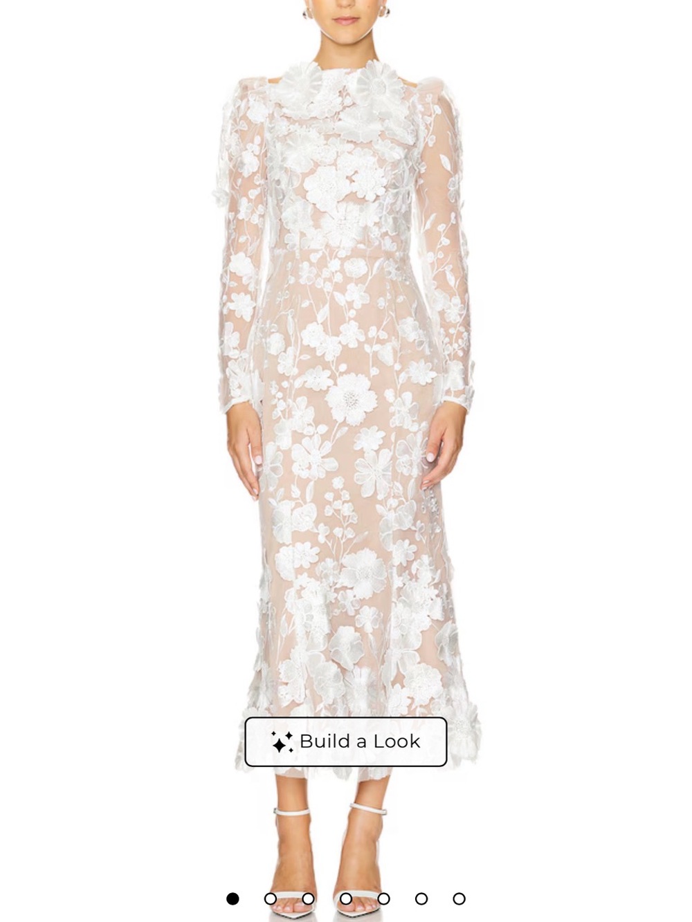 Elliatt Nude and White Floral Appliqué Long-Sleeve Dress
